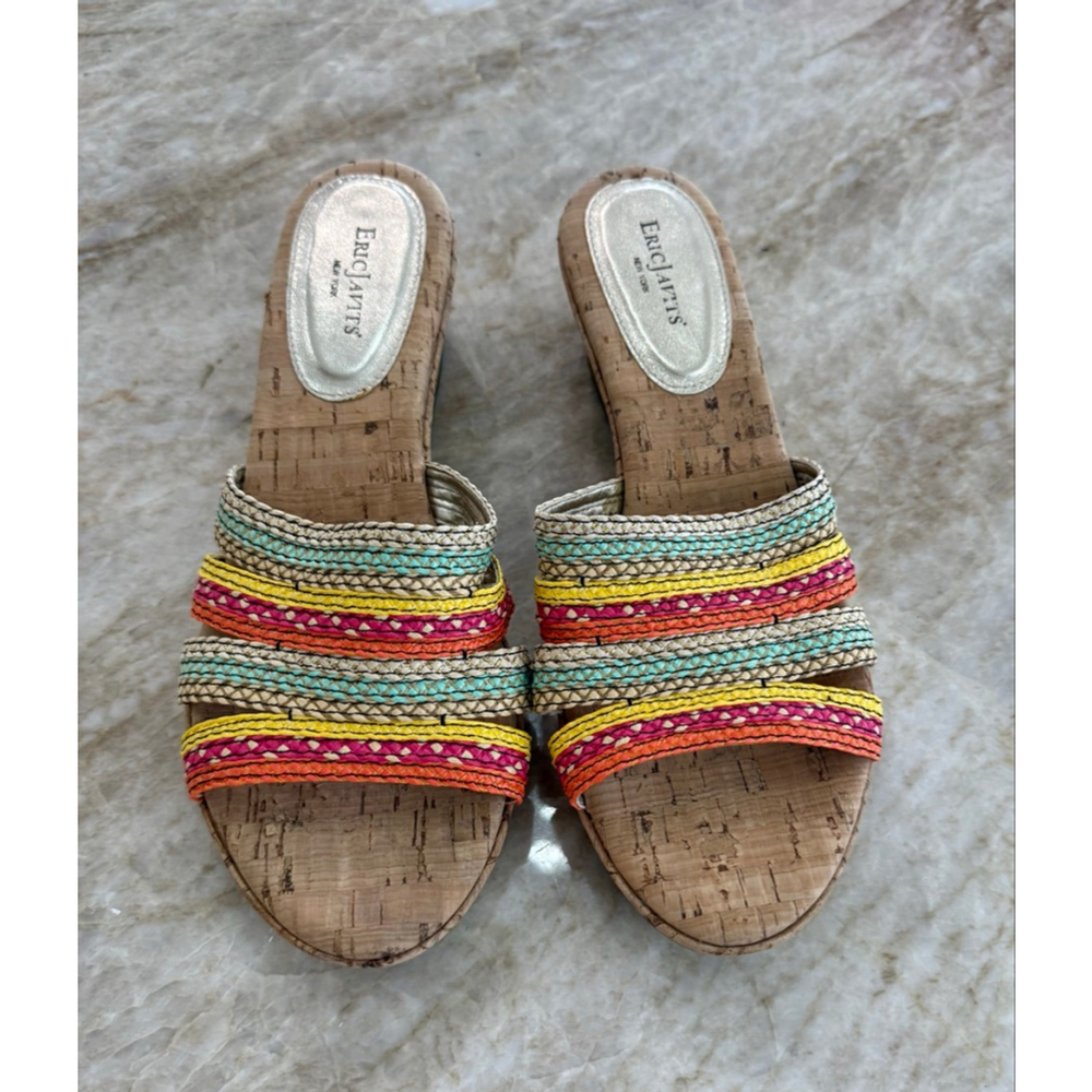 Eric Javits Multi-color Cork Wedge Sandals. 10.5 non slip bottoms. Cork overlay